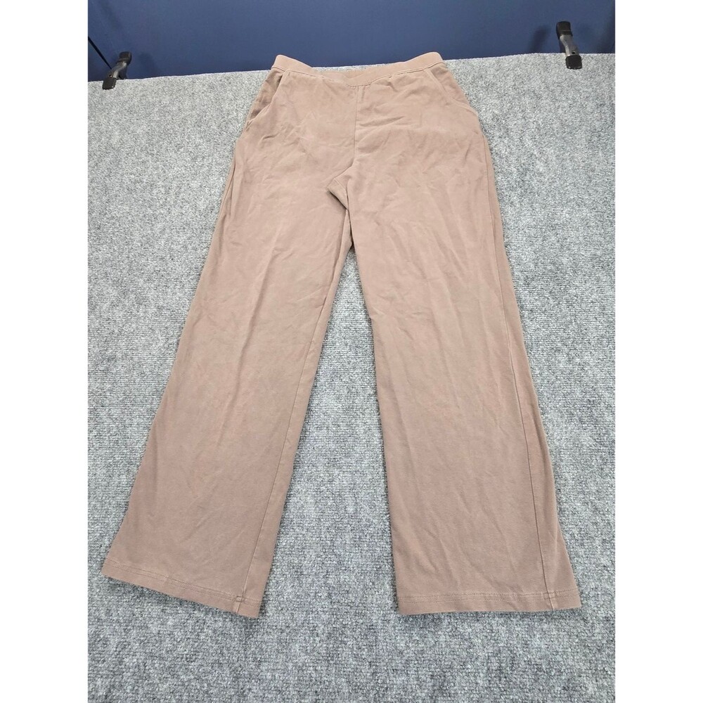 L.L.Bean Womens Small Wide Leg Knit Pants Taupe Elastic Waist Lounge Pockets